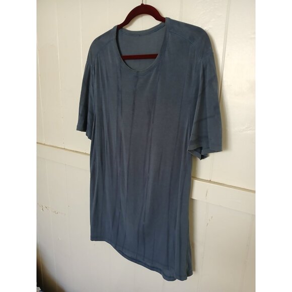 Lululemon Shirt 5 Year Basic Crew Neck Men's Large Navy Blue Tie Dye Drop Cut - Picture 3 of 7